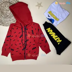 ست سه تکه سویشرت و تیشرت و شلوار BATMAN قرمز - نی نی استار | فروشگاه اینترنتی لباس کودک