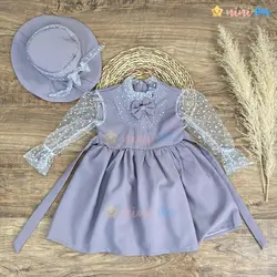 ست کلاه و پیراهن مجلسی دخترانه آستین توری پارچه مازاراتی - نی نی استار | فروشگاه اینترنتی لباس کودک