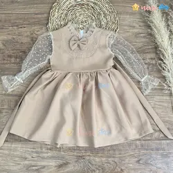 ست کلاه و پیراهن مجلسی دخترانه آستین توری پارچه مازاراتی - نی نی استار | فروشگاه اینترنتی لباس کودک