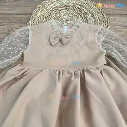ست کلاه و پیراهن مجلسی دخترانه آستین توری پارچه مازاراتی - نی نی استار | فروشگاه اینترنتی لباس کودک