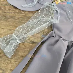 ست کلاه و پیراهن مجلسی دخترانه آستین توری پارچه مازاراتی - نی نی استار | فروشگاه اینترنتی لباس کودک