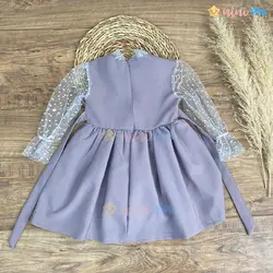 ست کلاه و پیراهن مجلسی دخترانه آستین توری پارچه مازاراتی - نی نی استار | فروشگاه اینترنتی لباس کودک