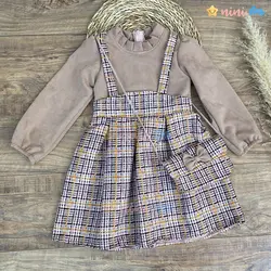 ست کیف و پیراهن دخترانه مدل چهارخانه (کار گرم)