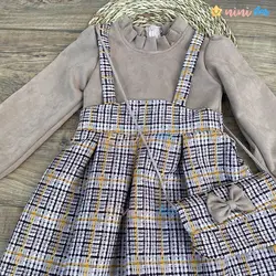 ست کیف و پیراهن دخترانه مدل چهارخانه (کار گرم)