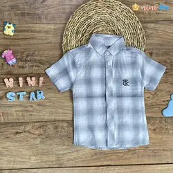 پیراهن چهار خانه پسرانه خاکستری - مناسب 3 تا 5 سال