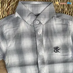 پیراهن چهار خانه پسرانه خاکستری - مناسب 3 تا 5 سال