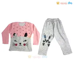 بلوز شلوار گربه دخترانه صورتی - نی نی استار | فروشگاه اینترنتی لباس کودک