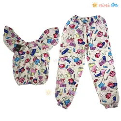 ست دو تکه تاپ و شلوار نخی کرم