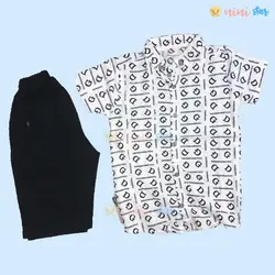 ست پیراهن هاوایی و شلوارک کتان پسرانه طرح D&G سفید - نی نی استار | فروشگاه اینترنتی لباس کودک