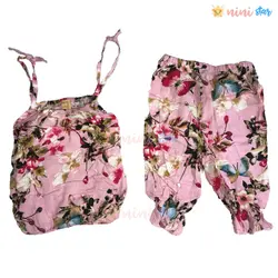 تاپ شلوارک نخی صورتی طرح پروانه و گل - نی نی استار | فروشگاه اینترنتی لباس کودک