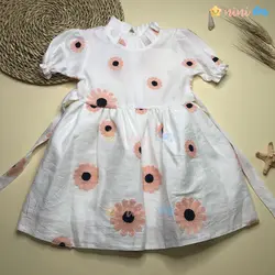 پیراهن سفید گلدار دخترانه - نی نی استار | فروشگاه اینترنتی لباس کودک