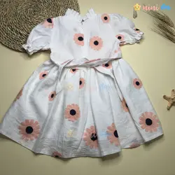 پیراهن سفید گلدار دخترانه - نی نی استار | فروشگاه اینترنتی لباس کودک