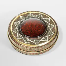 زعفران سرگل قائنات 1 مثقالی با ظرف فلزی خاتم