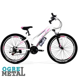 دوچرخه دخترانه سایز 26- سفید/صورتی +تنه شیک -اوگر متال