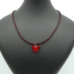 گردنبند چوکر مروارید منجوق بافت مدل پروانه زرشکی - پیچازی Pchazee