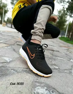کفش اسپرت مردانه مدل نایک رویه بافت زیره رنگی نارنجی