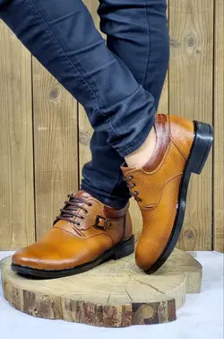 فروش ویژه این هفته کفش مجلسی مردانه طبی باچرم طبیعی تبریز بندی سگکی عسلی