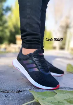 حراج استثنایی کفش کتونی اسپرت مردانه وپسرانه مدل اسپیسر ادیداس  خاص و مدرن مشکی هولوگرامی زیره قرمز