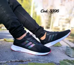 حراج استثنایی کفش کتونی اسپرت مردانه وپسرانه مدل اسپیسر ادیداس  خاص و مدرن مشکی هولوگرامی زیره قرمز