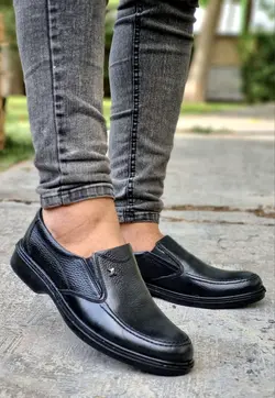 فروش ویژه کفش طبی مردانه چرم طبیعی تبریز مدل ساده جذاب مشکی