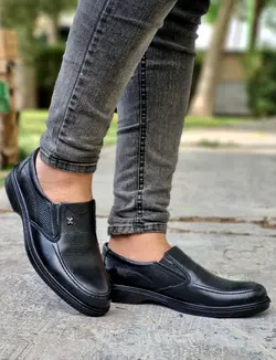 فروش ویژه کفش طبی مردانه چرم طبیعی تبریز مدل ساده جذاب مشکی