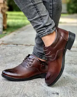 تخفیف فوق العاده ویژه کفش طبی مردانه چرم طبیعی تبریز مدل بندی مخصوص خاص پسندها قهوه ای