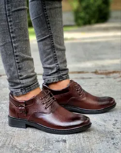 تخفیف فوق العاده ویژه کفش طبی مردانه چرم طبیعی تبریز مدل بندی مخصوص خاص پسندها قهوه ای