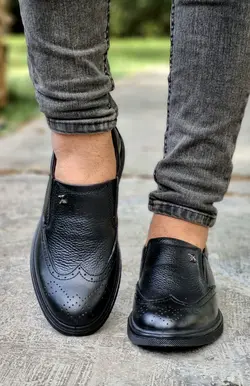 تخفیف فوق العاده کفش طبی مردانه چرم طبیعی تبریز مدل هشت ترک جذاب و پرفروش مشکی