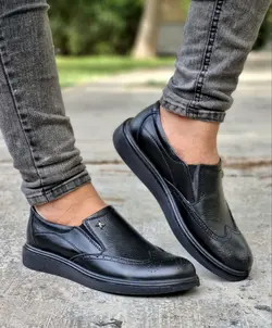 تخفیف فوق العاده کفش طبی مردانه چرم طبیعی تبریز مدل هشت ترک جذاب و پرفروش مشکی