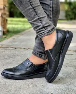 تخفیف فوق العاده کفش طبی مردانه چرم طبیعی تبریز مدل هشت ترک جذاب و پرفروش مشکی