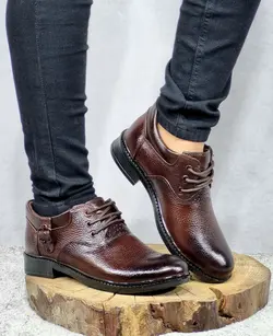 تخفیف فوق العاده کفش طبی مردانه چرم طبیعی تبریز مدل بندی خوش پا قهوه ای