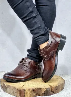 تخفیف فوق العاده کفش طبی مردانه چرم طبیعی تبریز مدل بندی خوش پا قهوه ای