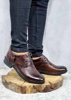 تخفیف فوق العاده کفش طبی مردانه چرم طبیعی تبریز مدل بندی خوش پا قهوه ای