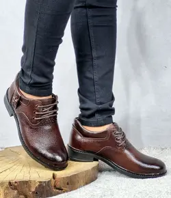 تخفیف فوق العاده کفش طبی مردانه چرم طبیعی تبریز مدل بندی خوش پا قهوه ای