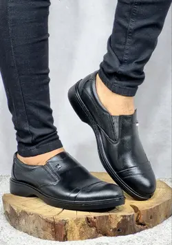 تخفیف ویژه کفش طبی مردانه چرم تبریز مدل تک خطی فوق العاده عالی مشکی