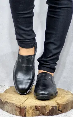 تخفیف ویژه کفش طبی مردانه چرم تبریز مدل تک خطی فوق العاده عالی مشکی