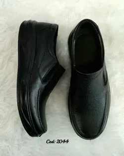 کفش اداری طبی مردانه مدل چرم طبیعی خطی لژدار مشکی