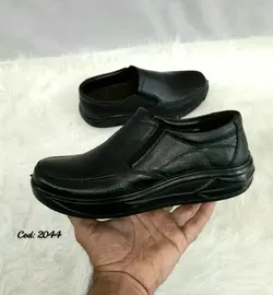 کفش اداری طبی مردانه مدل چرم طبیعی خطی لژدار مشکی