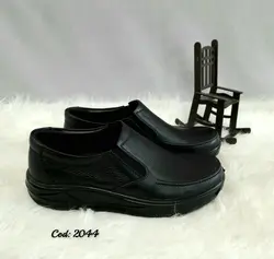 کفش اداری طبی مردانه مدل چرم طبیعی خطی لژدار مشکی