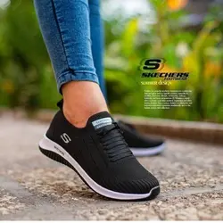 کفش اسپرت زنانه و دخترانه مدل اسکیچرز بندی جورابی مشکی