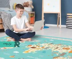 فرش ماشینی اتاق کودک طرح نقشه حیوانات زمین قابل سفارشی سازی