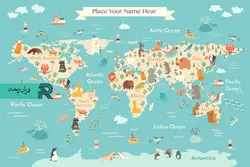 فرش ماشینی اتاق کودک طرح نقشه حیوانات زمین قابل سفارشی سازی