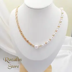 گردنبند زنانه ژوپینگ مدل مروارید و زنجیر طلایی