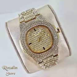 ساعت مچی عقربه ای پتک فیلیپ طلایی نگین دار صفحه بزرگ