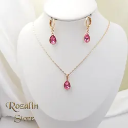 نیم ست زنانه ژوپینگ مدل اشکی نگین سواروسکی صورتی