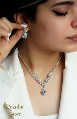 سرویس زنانه جواهری آب نقره تمام نگین کد RS-224