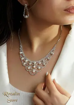 سرویس زنانه جواهری آب نقره تمام نگین کد RS-225