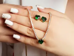 نیم ست زنانه وای اس ایکس نگین دار سبز زمردی