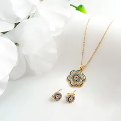 نیم ست زنانه طرح گل فیروزه ای کد RS-733