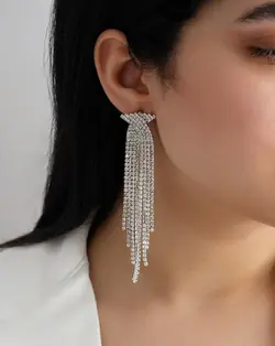 گوشواره زنانه مجلسی فول نگین نقره ای کد RS-725